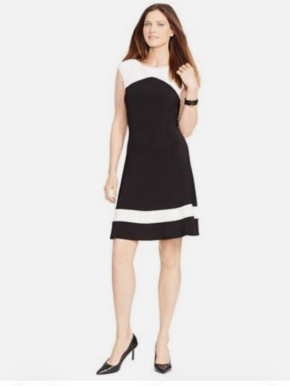 American Living Black and White Colorblock Cap Sleeve Mini Dress